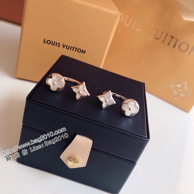 Louis Vuitton純銀飾品 路易威登雙花白貝戒指 LV四葉草開口女戒指  zglv2059